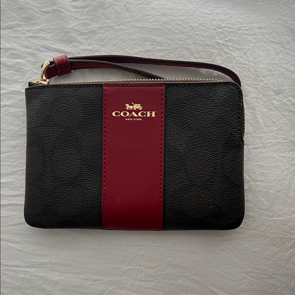 Coach Womans Black and Burgundy Wristlet